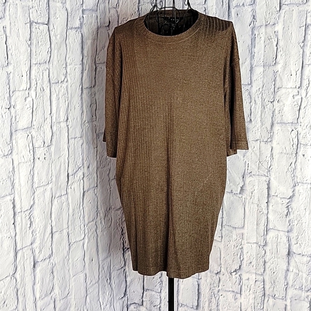 J FERRAR Brown Ribbed Knit‎ Crew Neck Shirt Large